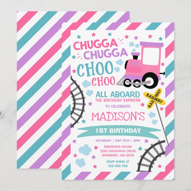 Train Birthday Invite Chugga Chugga Choo Choo (Front/Back)