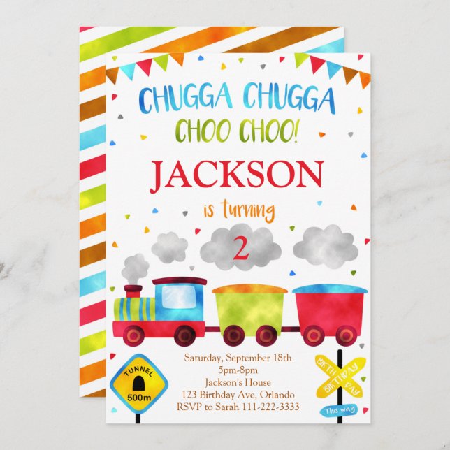 Train Birthday Invite Chugga Chugga Choo Choo (Front/Back)