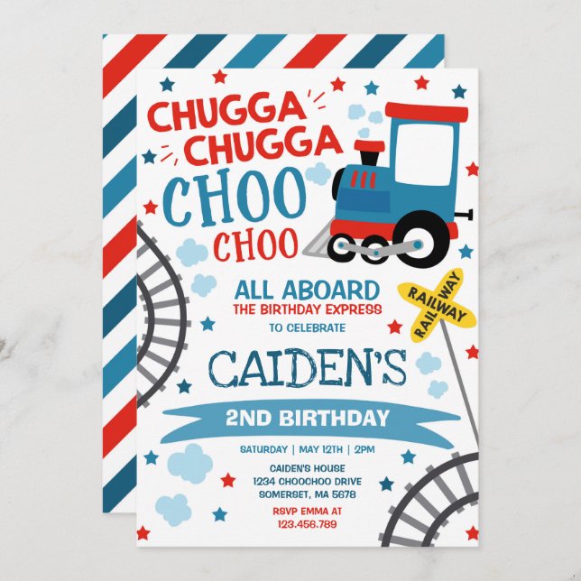 Train Birthday Invite Chugga Chugga Choo Choo (Front/Back)