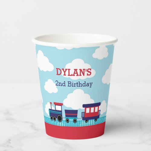 Train Birthday Paper Cups Navy Red