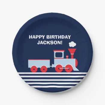 Train Birthday Paper Palte 7" Paper Plates by EllisonReed at Zazzle
