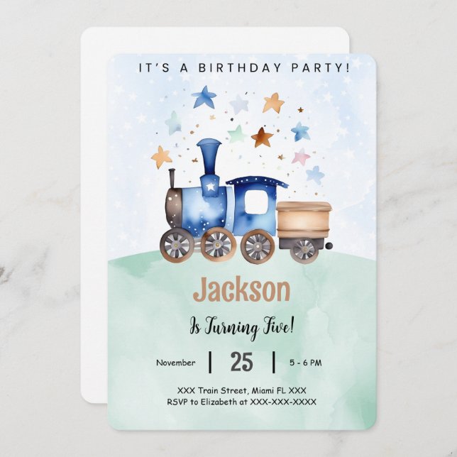 Train Birthday Party Invitation (Front/Back)