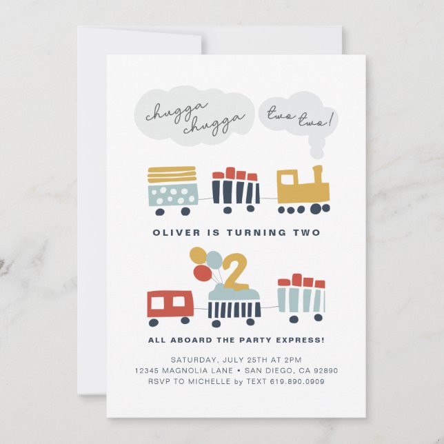 Train Birthday Party Invitation • Age 2 Two Two (Front)