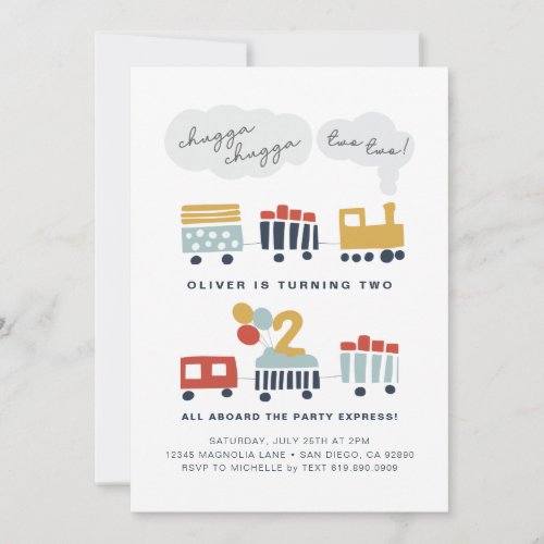 Train Birthday Party Invitation Age 2 Two Two