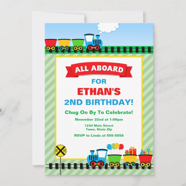 Train Birthday Party Invitation All Aboard (Front)