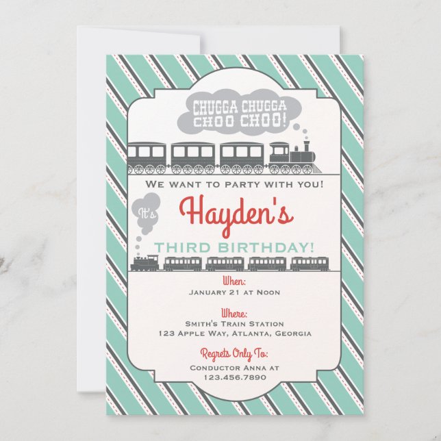 Train Birthday Party Invitation, Vintage Invitation (Front)