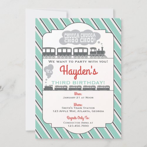 Train Birthday Party Invitation Vintage Invitation