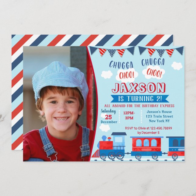 Train Birthday Party Invitations (Front/Back)