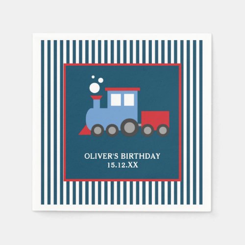 Train birthday party napkin