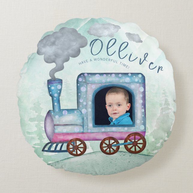 Train Birthday Party photo Round Pillow (Front)