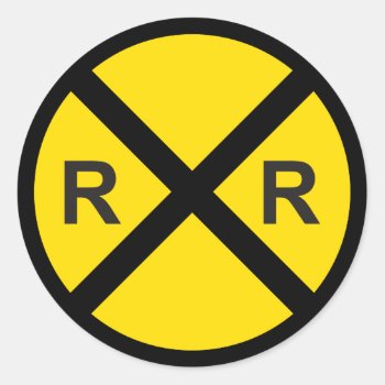 Train Birthday Party (railroad Crossing Sign) Classic Round Sticker by cranberrydesign at Zazzle