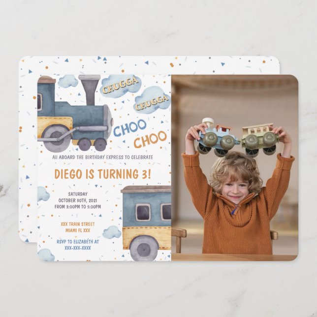 Train Birthday Photo Invitations (Front/Back)