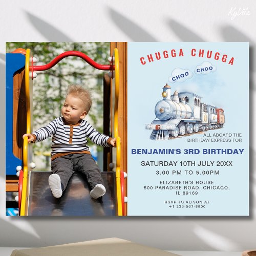 Train Birthday Photo Invite Chugga Chugga Theme