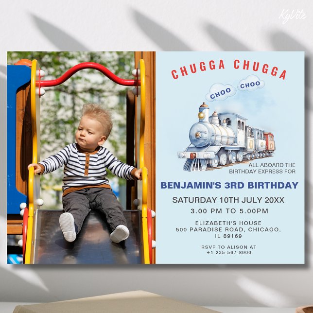 Train Birthday Photo Invite Chugga Chugga Theme (Creator Uploaded)