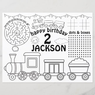 Train birthday placemats, train activity sheet