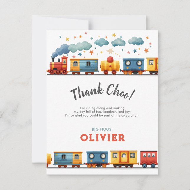 Train Birthday Thank You Card (Front)
