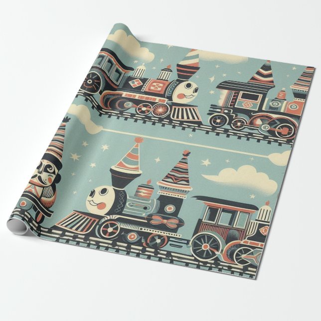 Train Birthday Wrapping Paper (Unrolled)