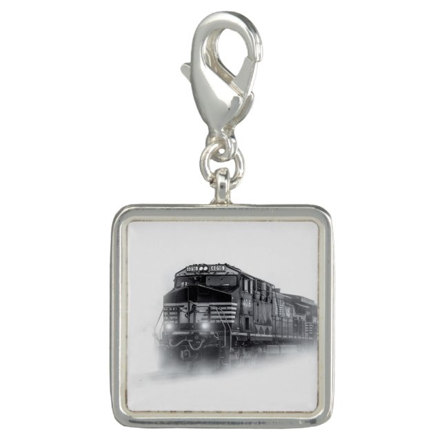 Train Black and White train tracks Charm (Front)