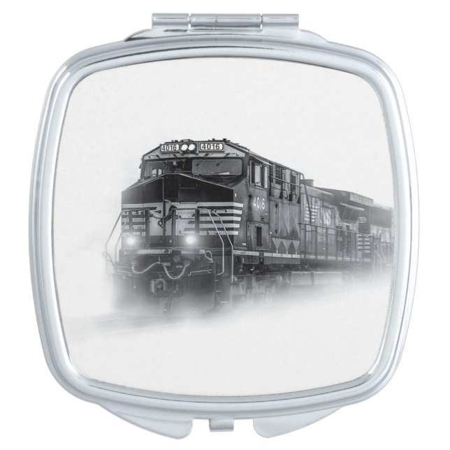 Train Black and White train tracks Compact Mirror (Front)