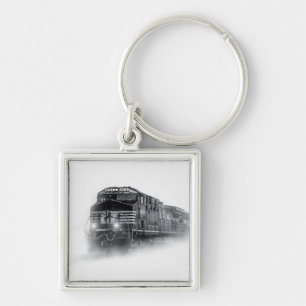 Train Black and White train tracks Keychain