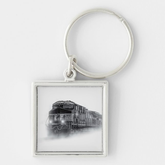 Train Black and White train tracks Keychain (Front)