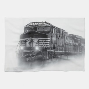 Train Black and White train tracks Kitchen Towel