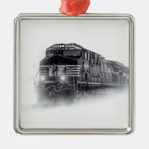 Train Black and White train tracks Metal Ornament