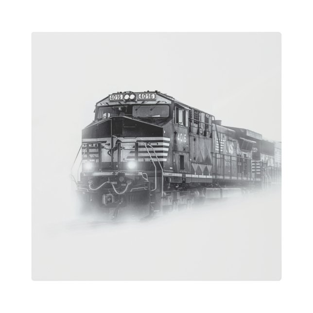 Train Black and White train tracks Metal Print (Front)