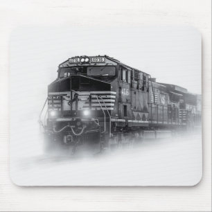 Train Black and White train tracks Mouse Pad