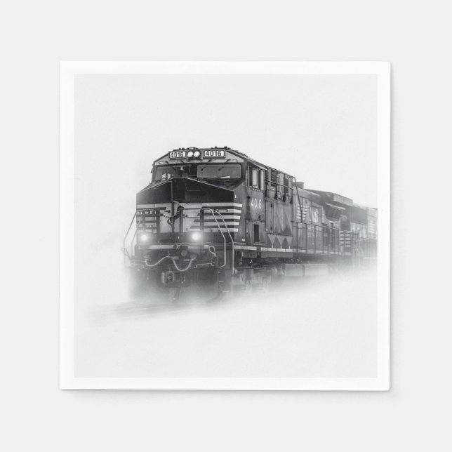 Train Black and White train tracks Napkins (Front)