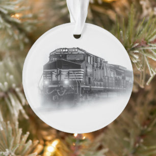 Train Black and White train tracks Ornament