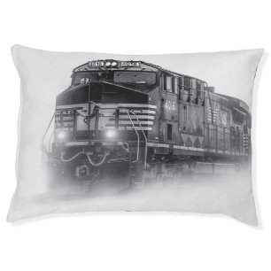 Train Black and White train tracks Pet Bed