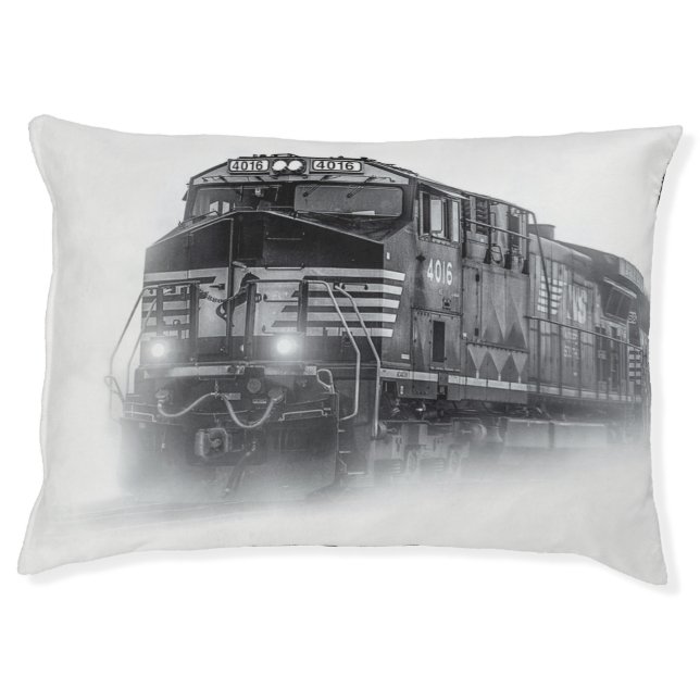Train Black and White train tracks Pet Bed (Front)