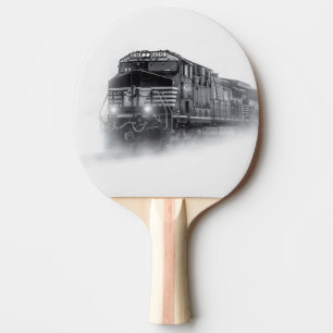 Train Black and White train tracks Ping Pong Paddle