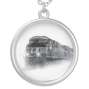 Train Black and White train tracks Silver Plated Necklace