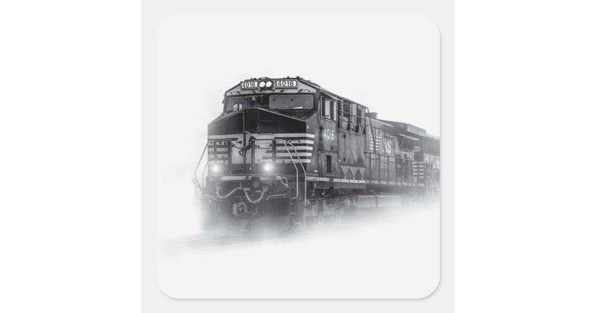 Train Black and White train tracks Square Sticker | Zazzle
