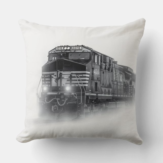 Train Black and White train tracks Throw Pillow (Front)