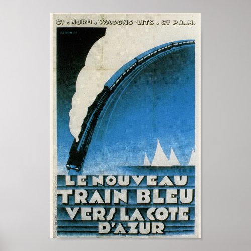 Train Bleu Cote DAzur French Art Deco Travel Poster