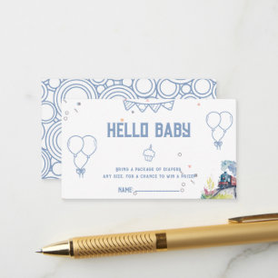 Train Blue Balloons Boy Whimsical Baby Shower Enclosure Card