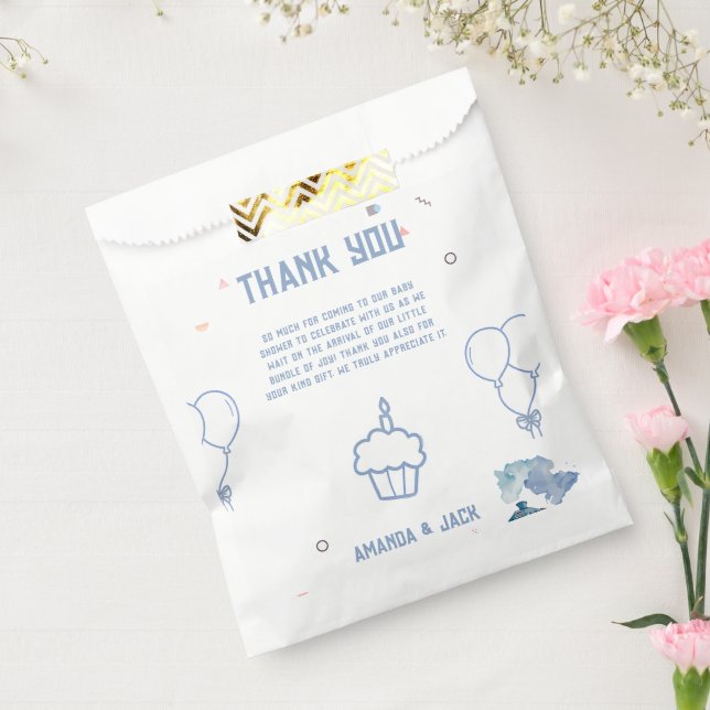 Train Blue Balloons Boy Whimsical Baby Shower Favor Bag (Sealed)