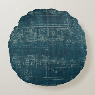 Train Blueprint I Round Pillow