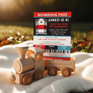 Train Boarding Pass Ticket Birthday Party  Invitation