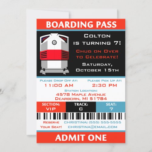 Train Boarding Pass Ticket Birthday Party  Invitation