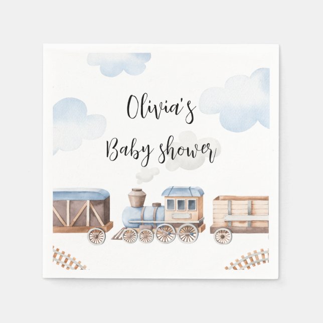 Train boy baby shower Party Decor, Chugga Chugga Napkins (Front)