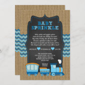 TRAIN BOY baby sprinkle / burlap chalkboard RUSTIC Invitation (Front/Back)