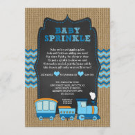 TRAIN BOY baby sprinkle / burlap chalkboard RUSTIC Invitation