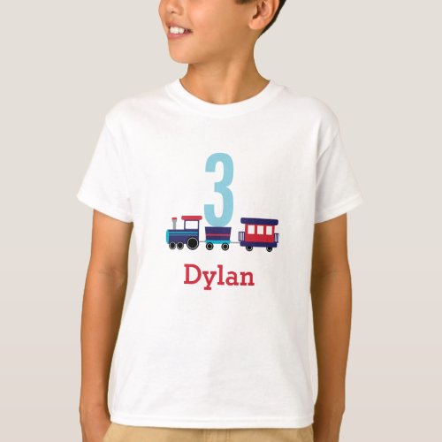 Train Boy Birthday Tshirts with Age Navy Red