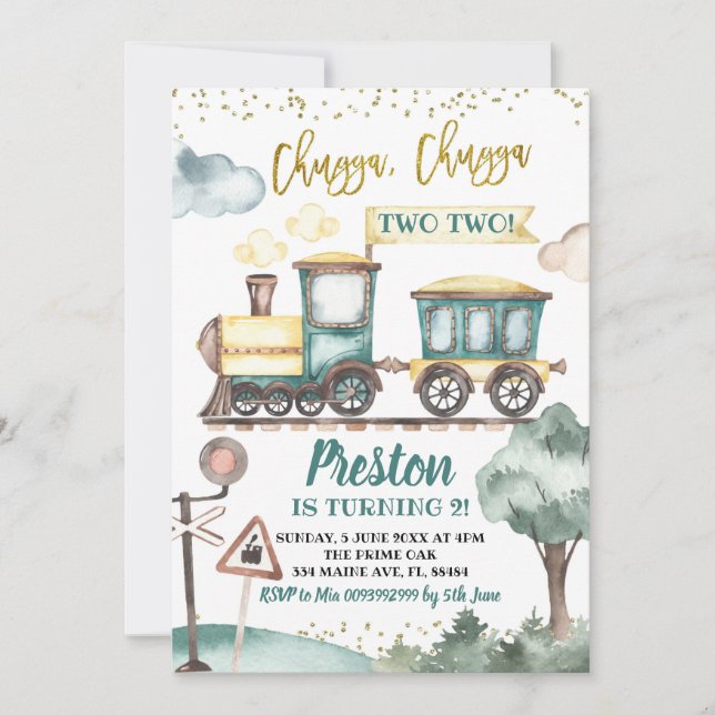 Train Boy Second Birthday Invitation (Front)