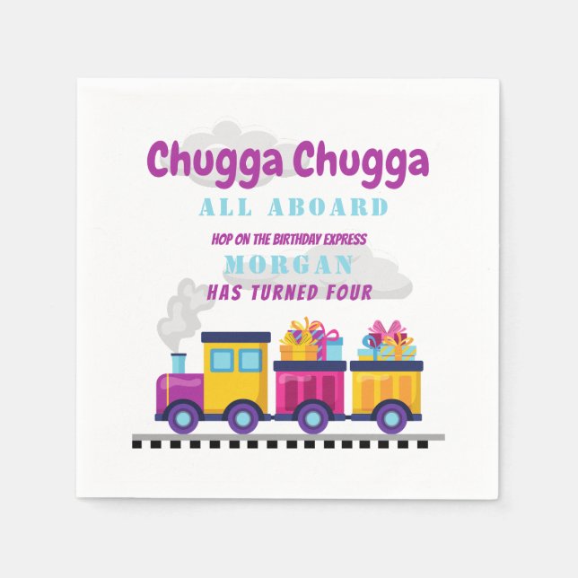 Train Chugga Choo Cartoon Any Age Birthday  Napkins (Front)