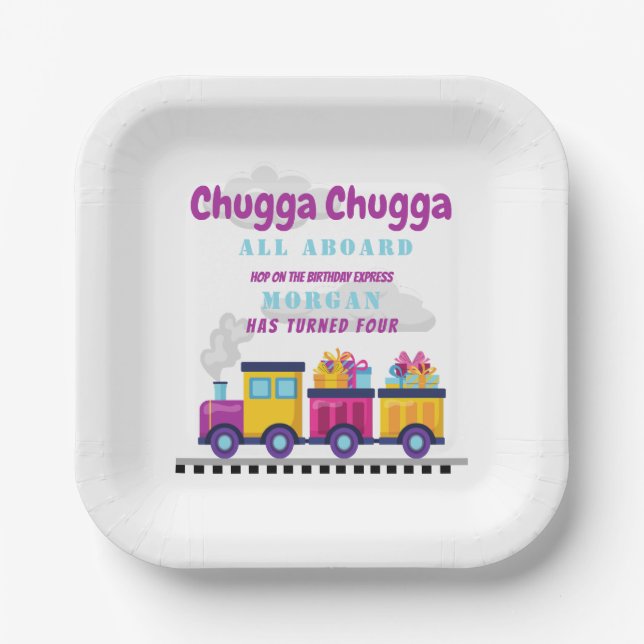 Train Chugga Choo Cartoon Any Age Birthday  Paper Plates (Front)